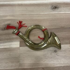 VINTAGE DEPARTMENT 56 TRUMPET FRENCH HORN BRASS METAL CHRISTMAS ORNAMENT